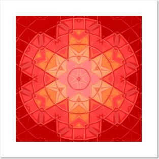 Mosaic Mandala Flower Red and Orange Posters and Art